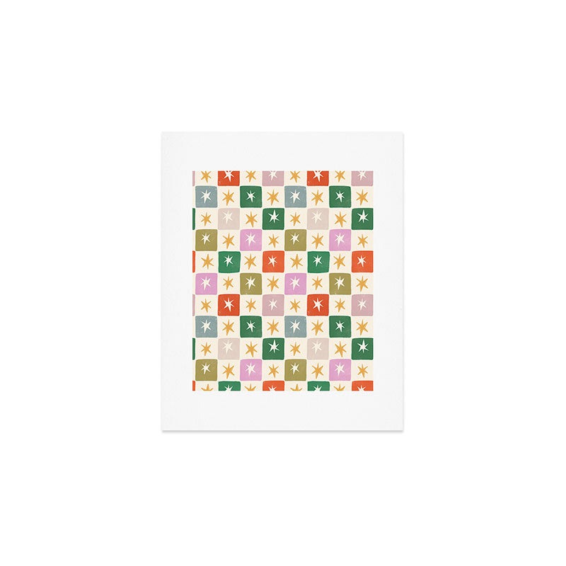 LouBruzzoni Retro Star Block Pattern Art Print