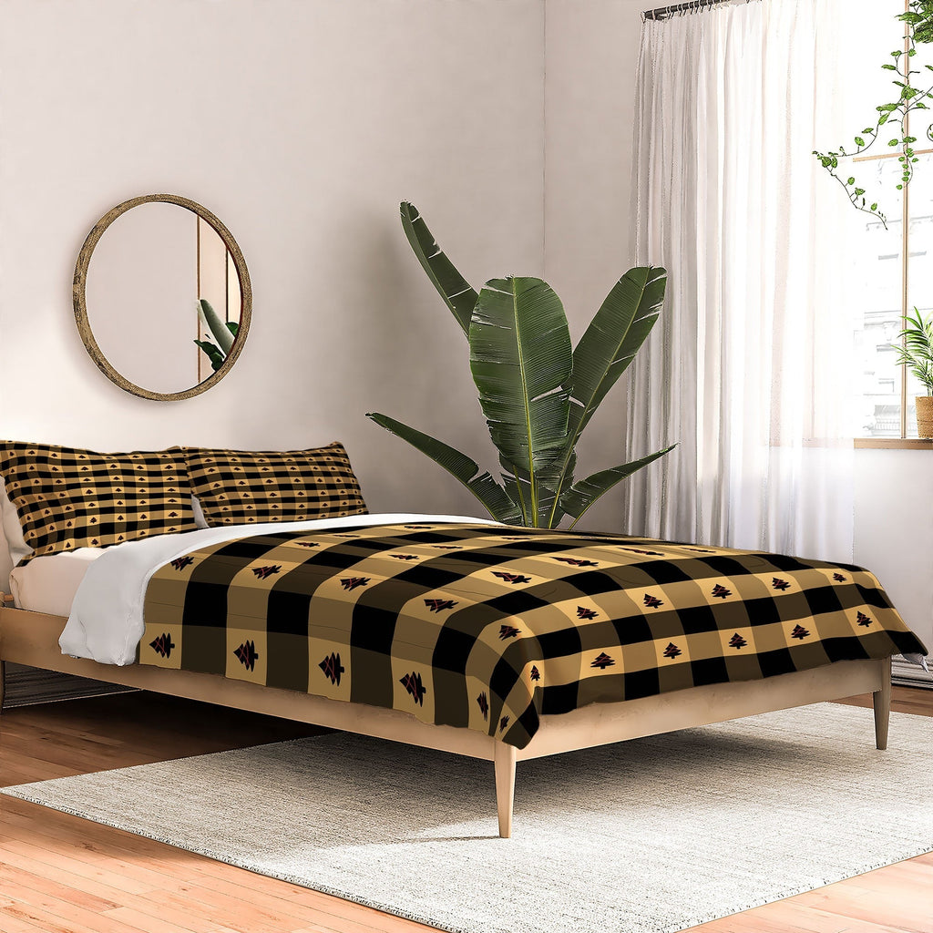 Design by Spark Black Gold Tree Tree Gingham Comforter