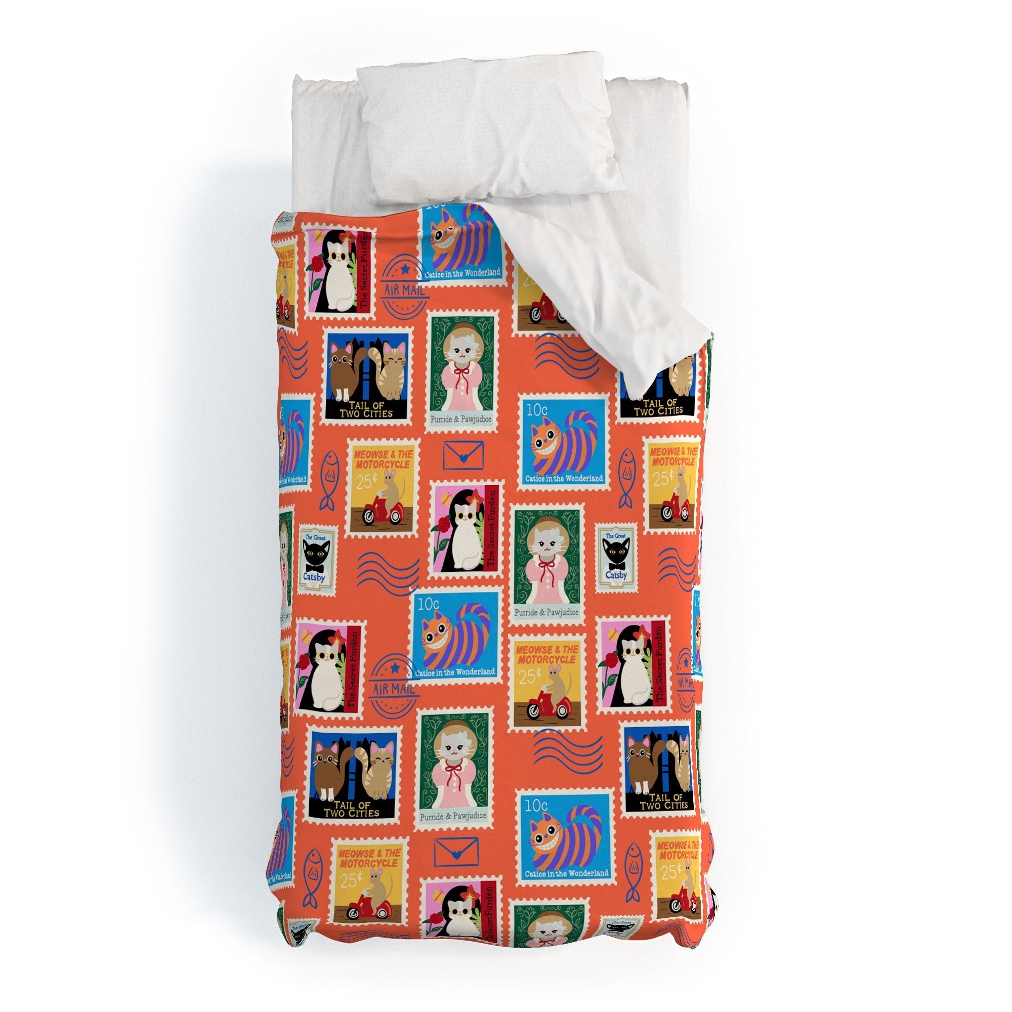 Design by Spark Classic Book Cat Stamps Duvet Cover