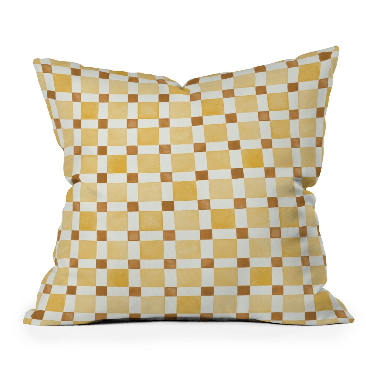 Ninola Design Everyday Artifact Checker Mosaic Tiles Geometry Yellow Outdoor Throw Pillow