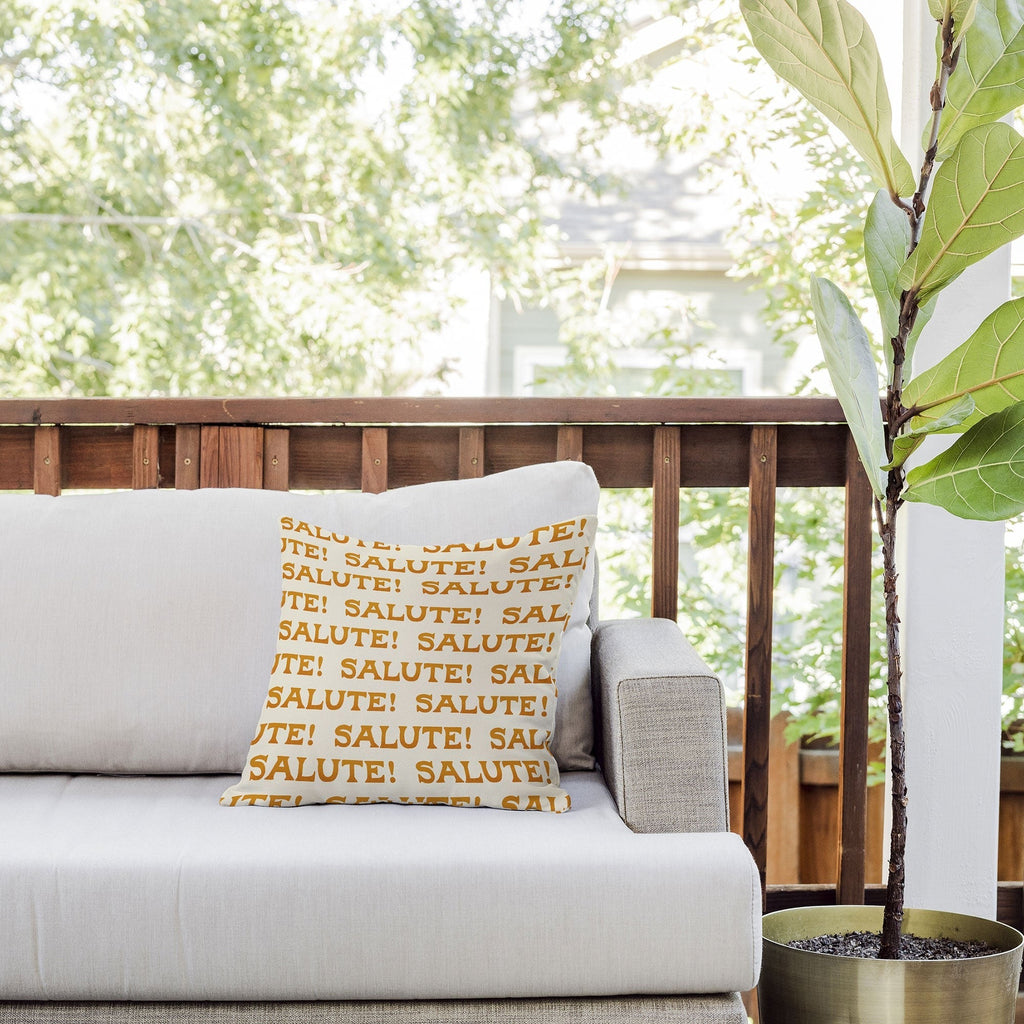 Jessica Molina Salute Gold Pattern on Cream Outdoor Throw Pillow
