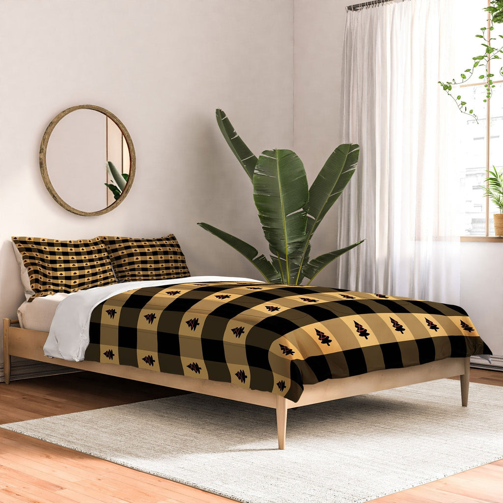 Design by Spark Black Gold Tree Tree Gingham Comforter