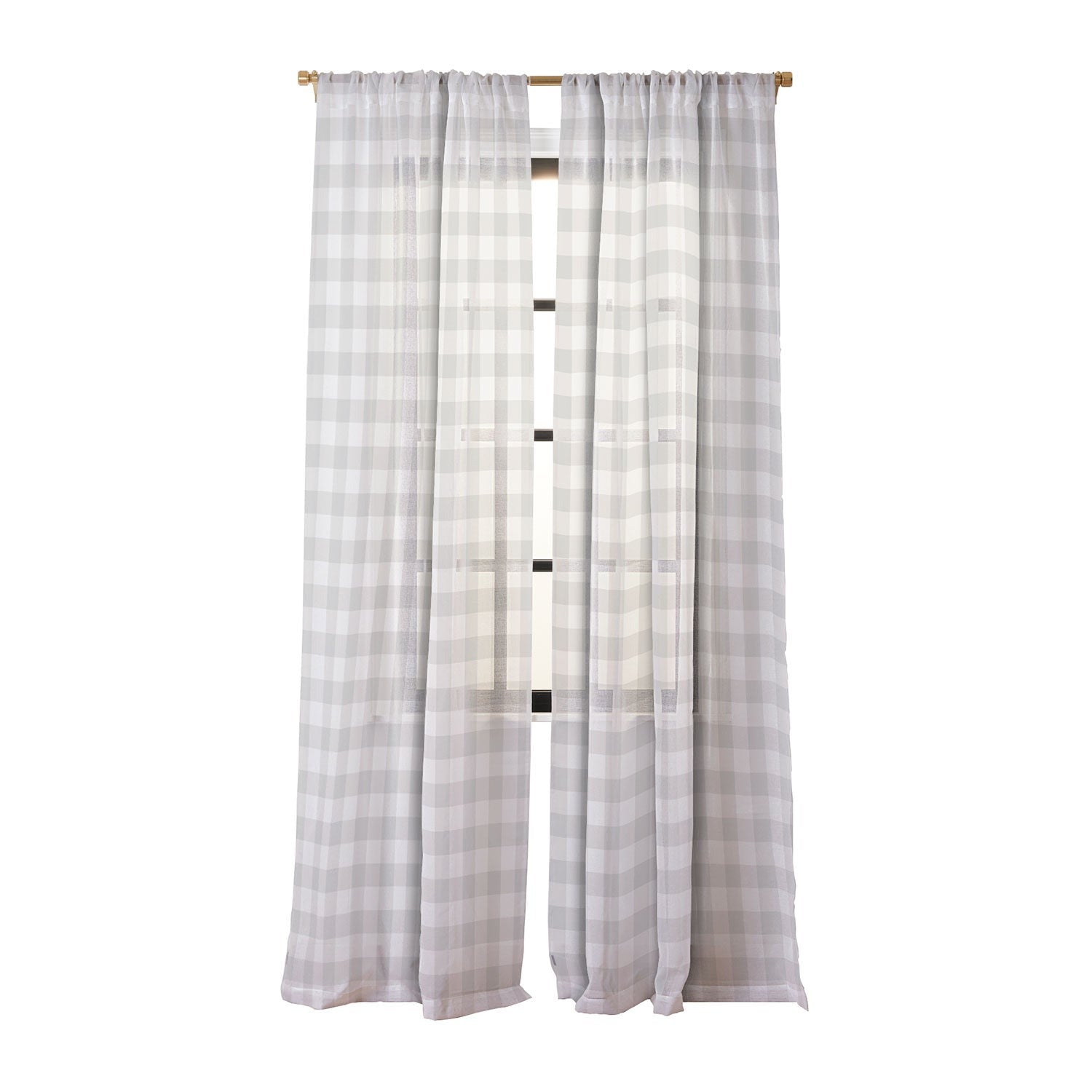 Colour Poems Gingham Plaid Pattern Cloud White Sheer Window Curtain
