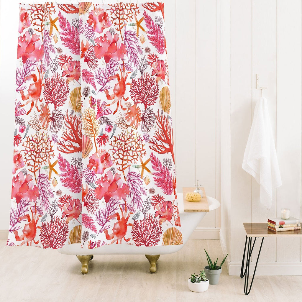 Ninola Design Botanic Retreat Coral Reef Crab Lobster Red Shower Curtain