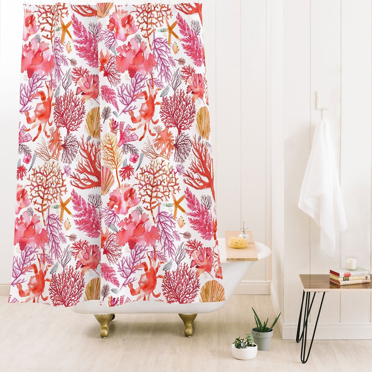 Ninola Design Botanic Retreat Coral Reef Crab Lobster Red Shower Curtain