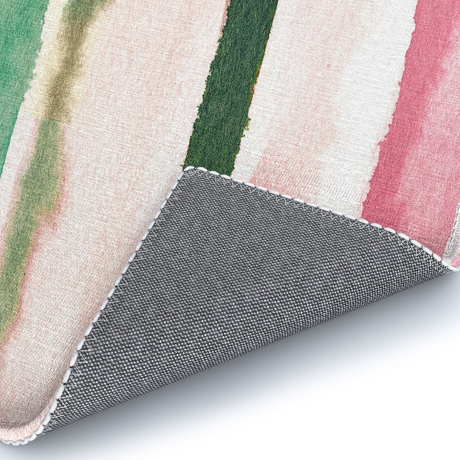 Ninola Design Botanic Retreat Watercolor Stripes Green Orange Red Area Rug
