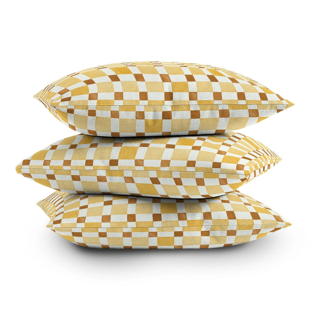 Ninola Design Everyday Artifact Checker Mosaic Tiles Geometry Yellow Outdoor Throw Pillow
