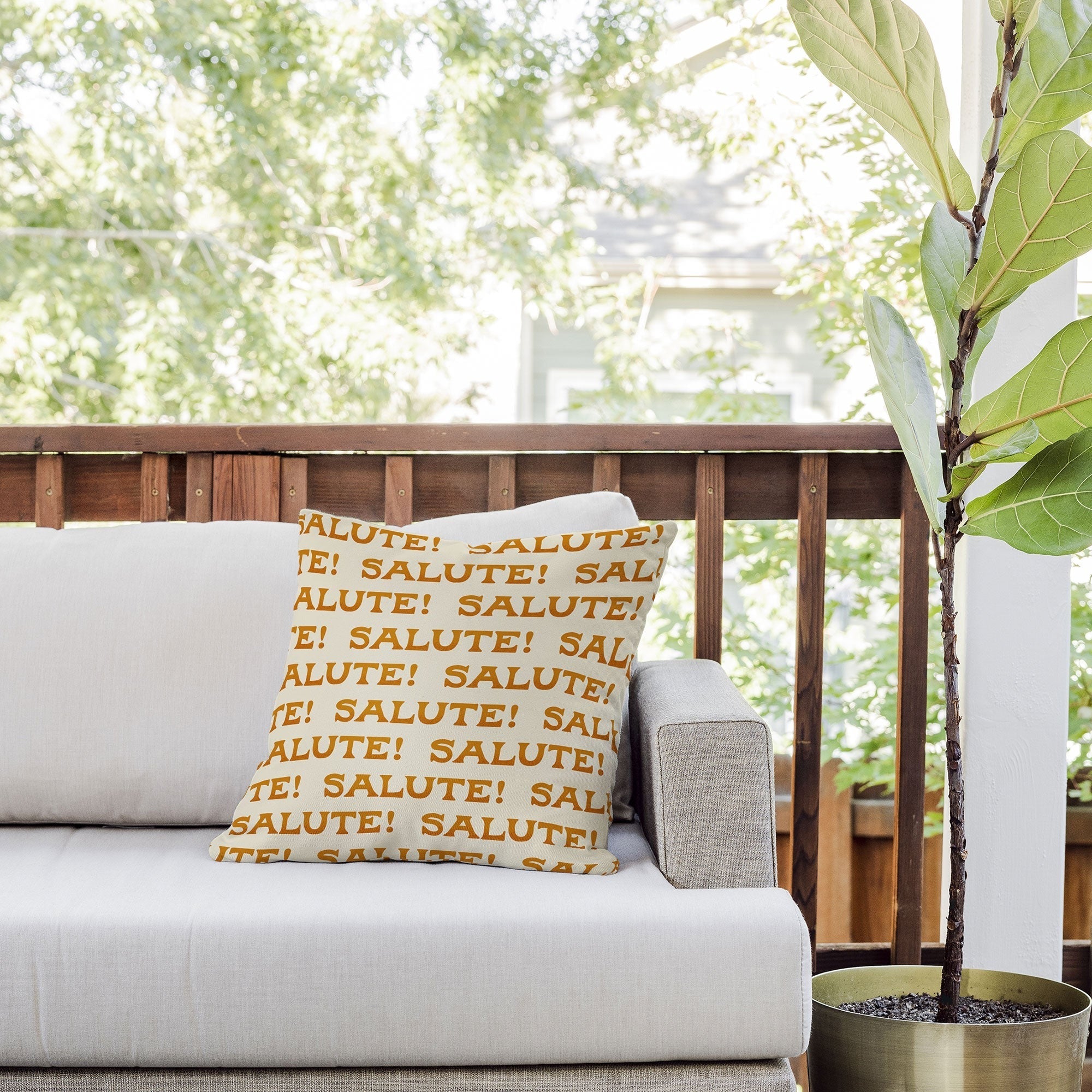 Jessica Molina Salute Gold Pattern on Cream Outdoor Throw Pillow