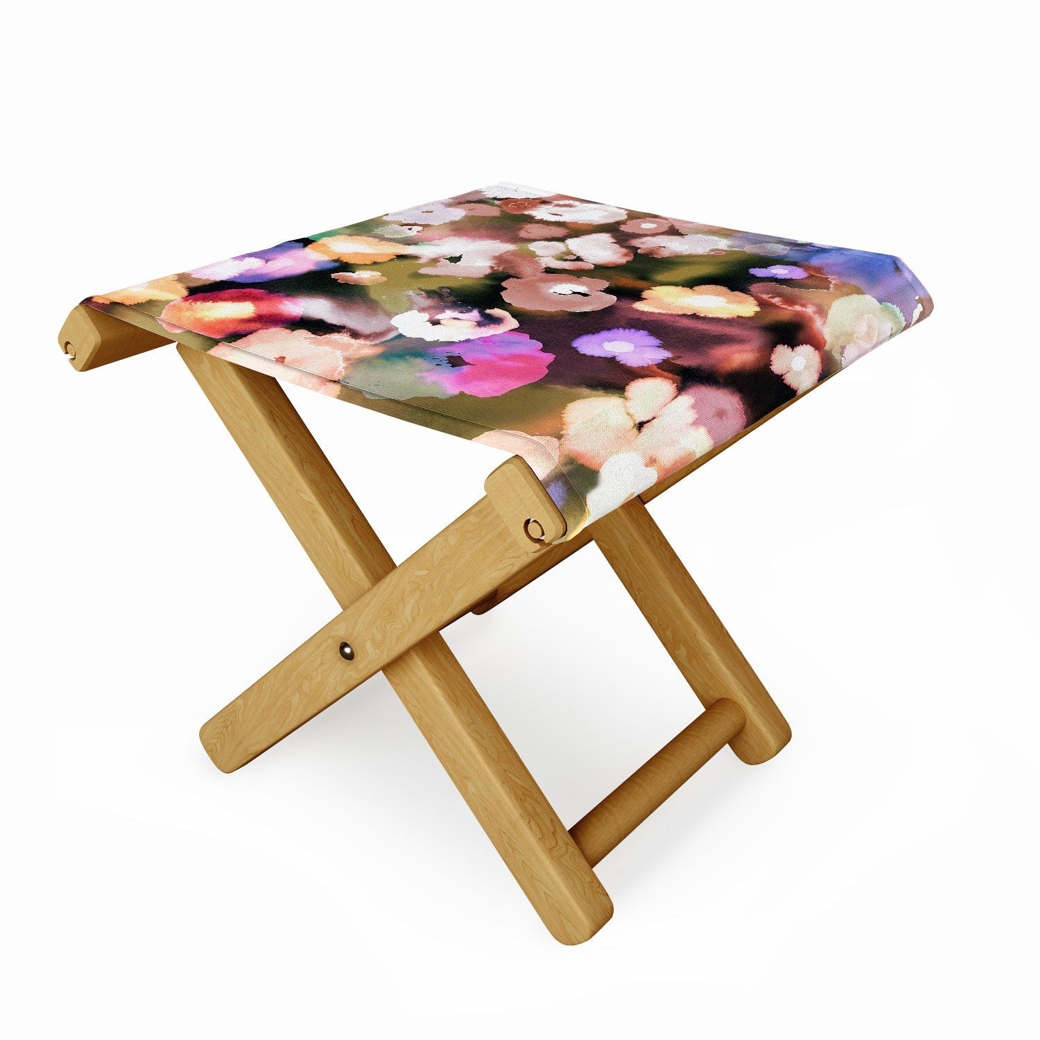 Ninola Design Botanic Retreat Ombre Abstract Watercolor Flowers Pink gold Folding Stool