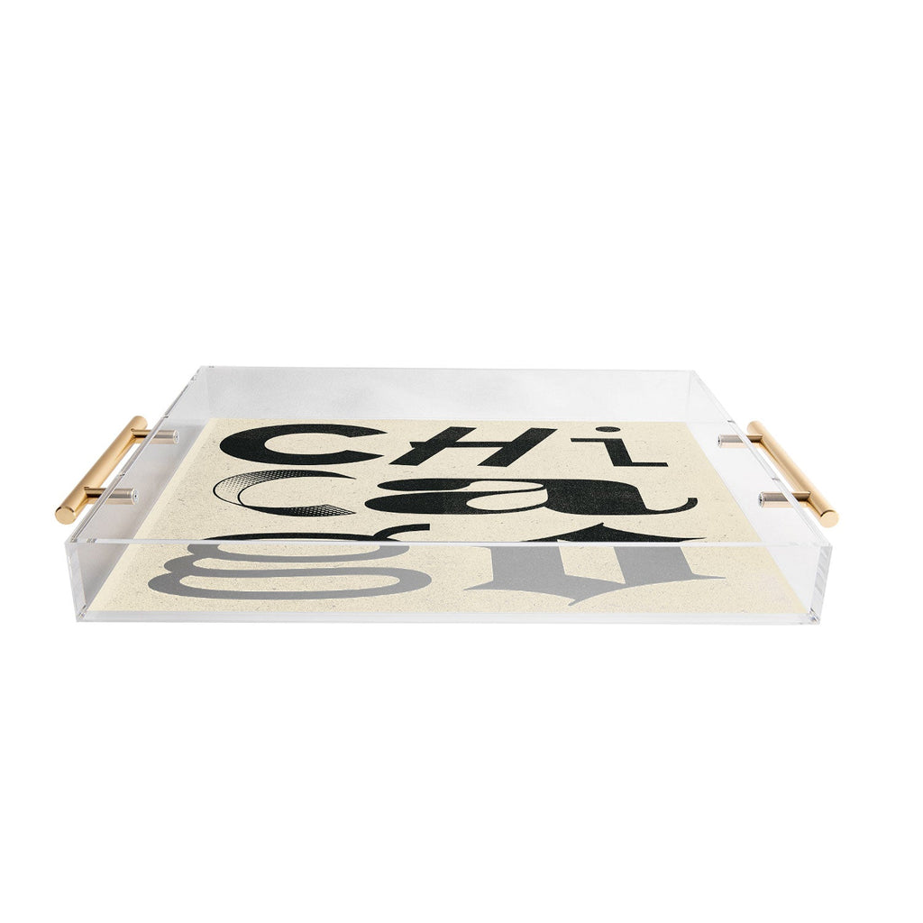 Society6 Design Studio Chicago Found Text Acrylic Tray