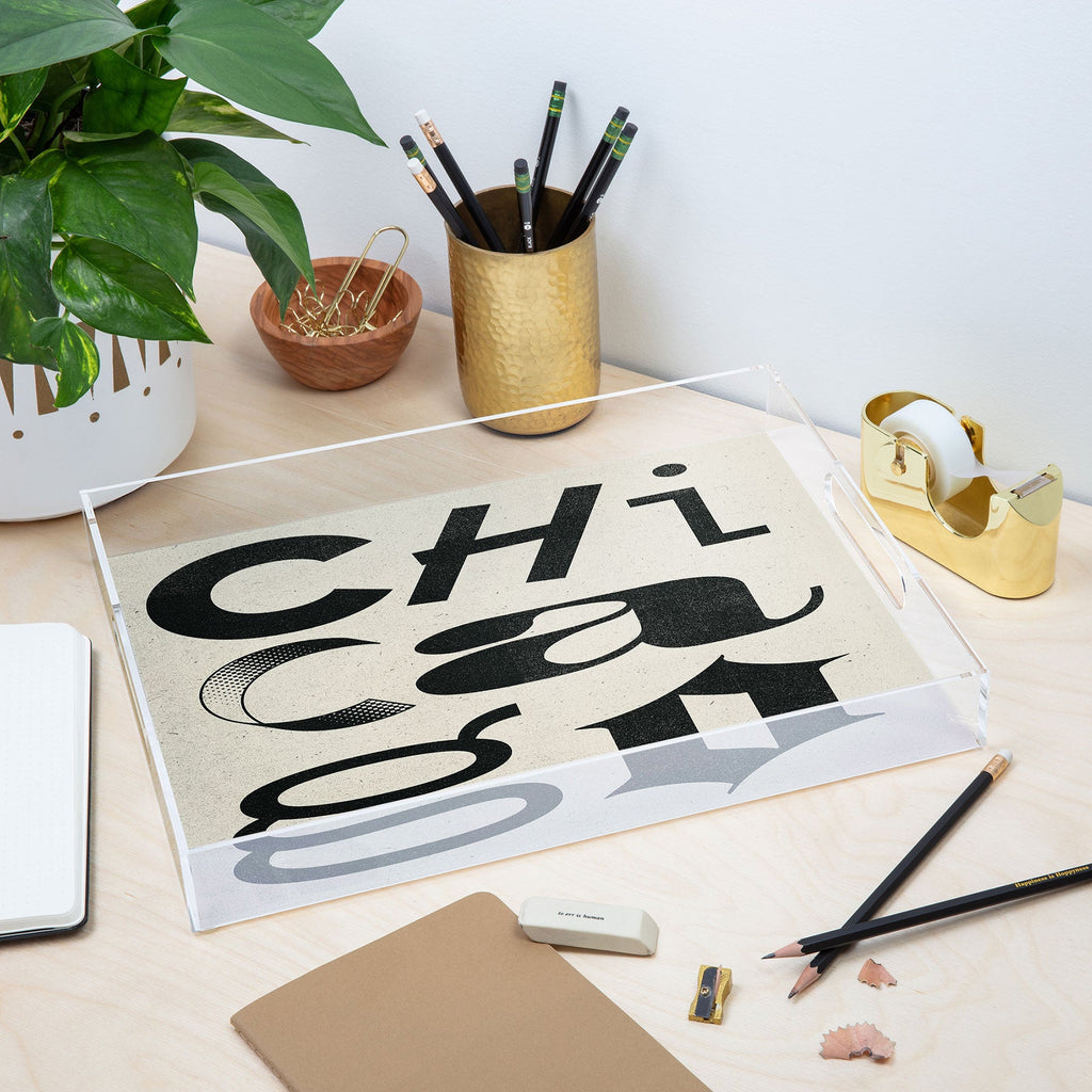 Society6 Design Studio Chicago Found Text Acrylic Tray