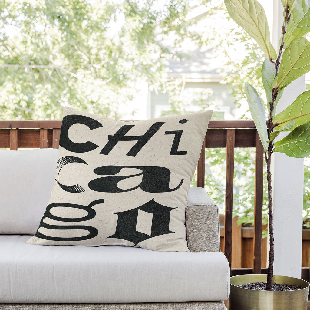 Society6 Design Studio Chicago Found Text Outdoor Throw Pillow