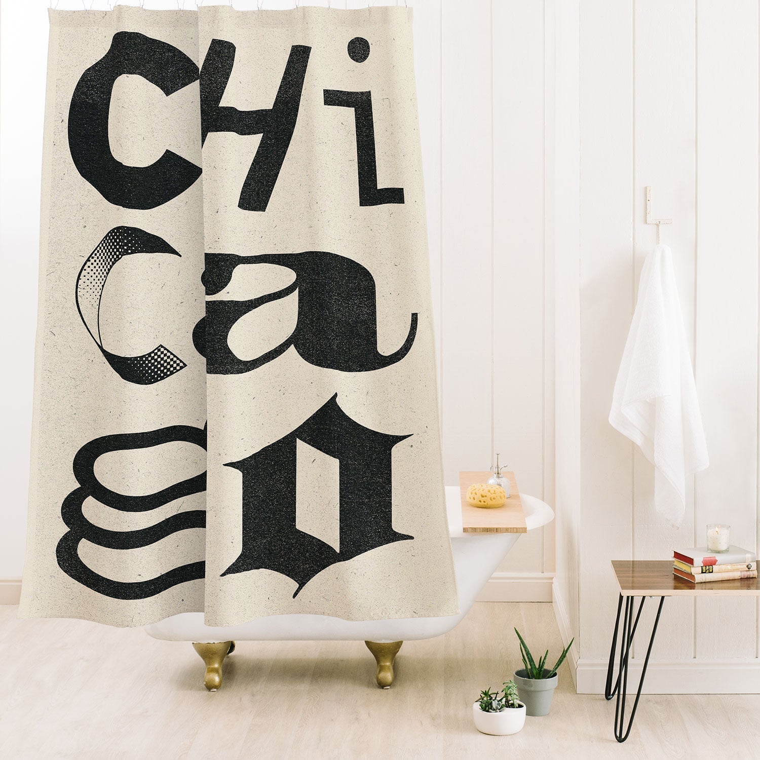 Society6 Design Studio Chicago Found Text Shower Curtain