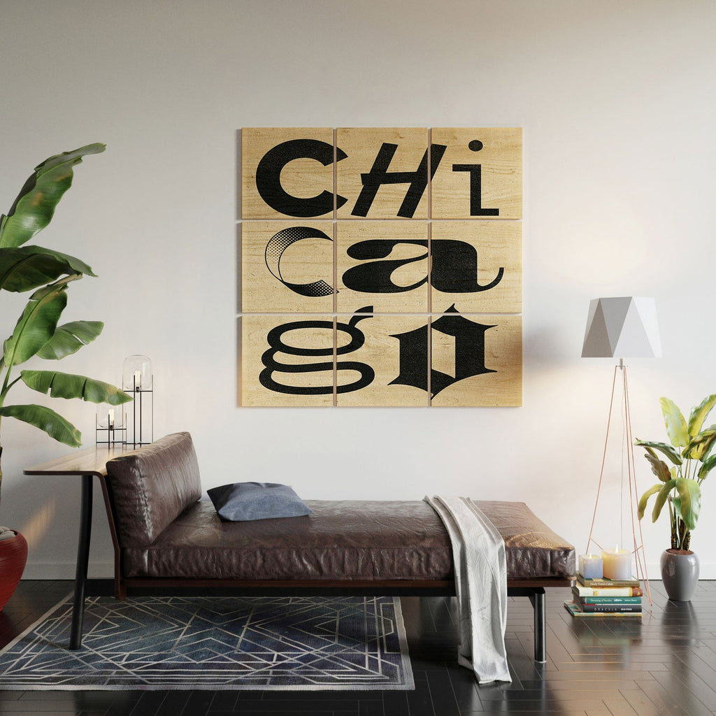 Society6 Design Studio Chicago Found Text Wood Wall Mural