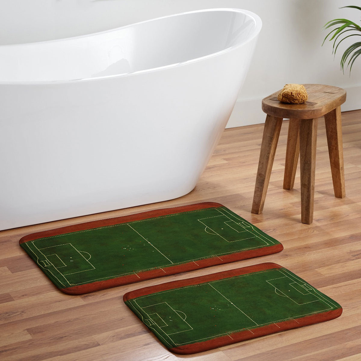 Society6 Design Studio Soccer Field Aerial Painting Memory Foam Bath Mat