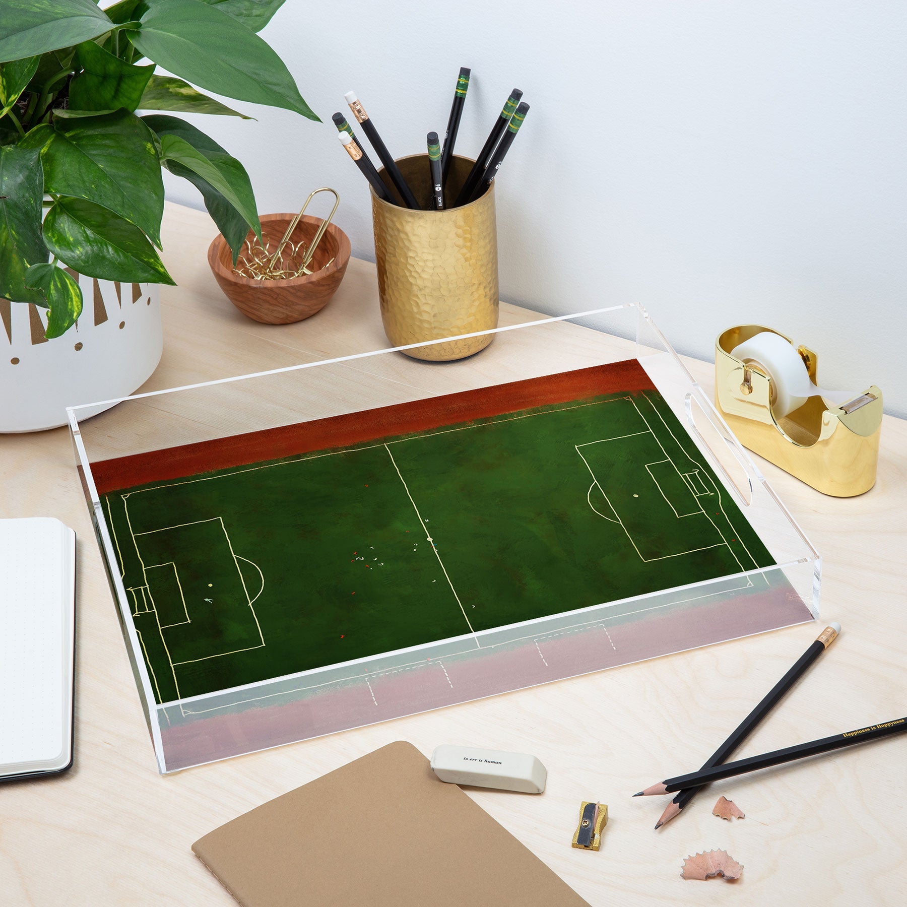 Society6 Design Studio Soccer Field Aerial Painting Acrylic Tray
