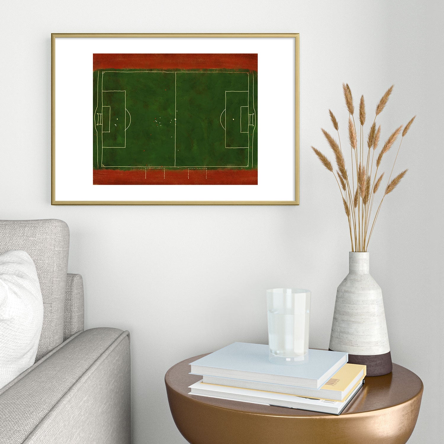 Society6 Design Studio Soccer Field Aerial Painting Metal Framed Art Print
