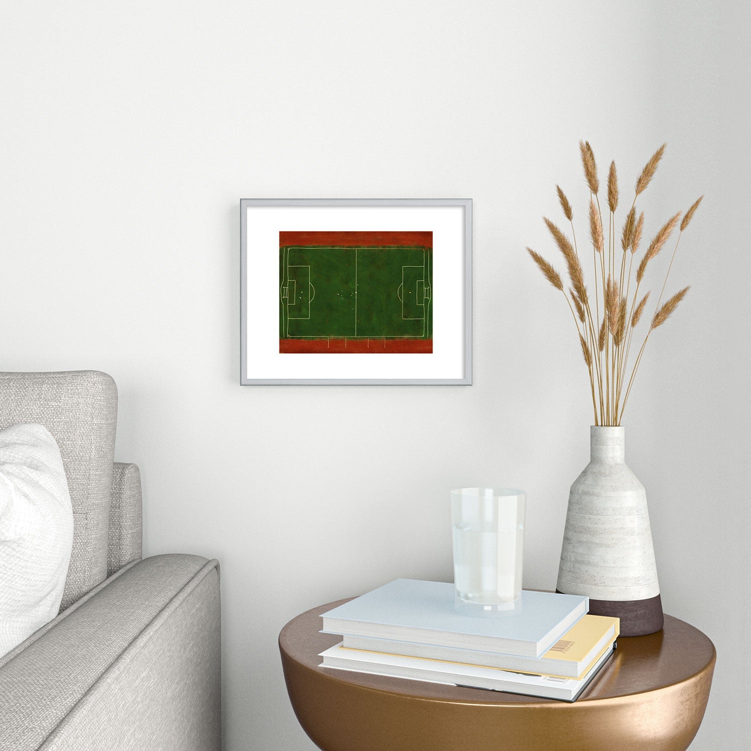 Society6 Design Studio Soccer Field Aerial Painting Metal Framed Art Print