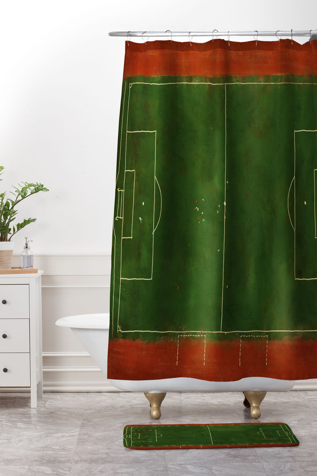 Society6 Design Studio Soccer Field Aerial Painting Memory Foam Bath Mat