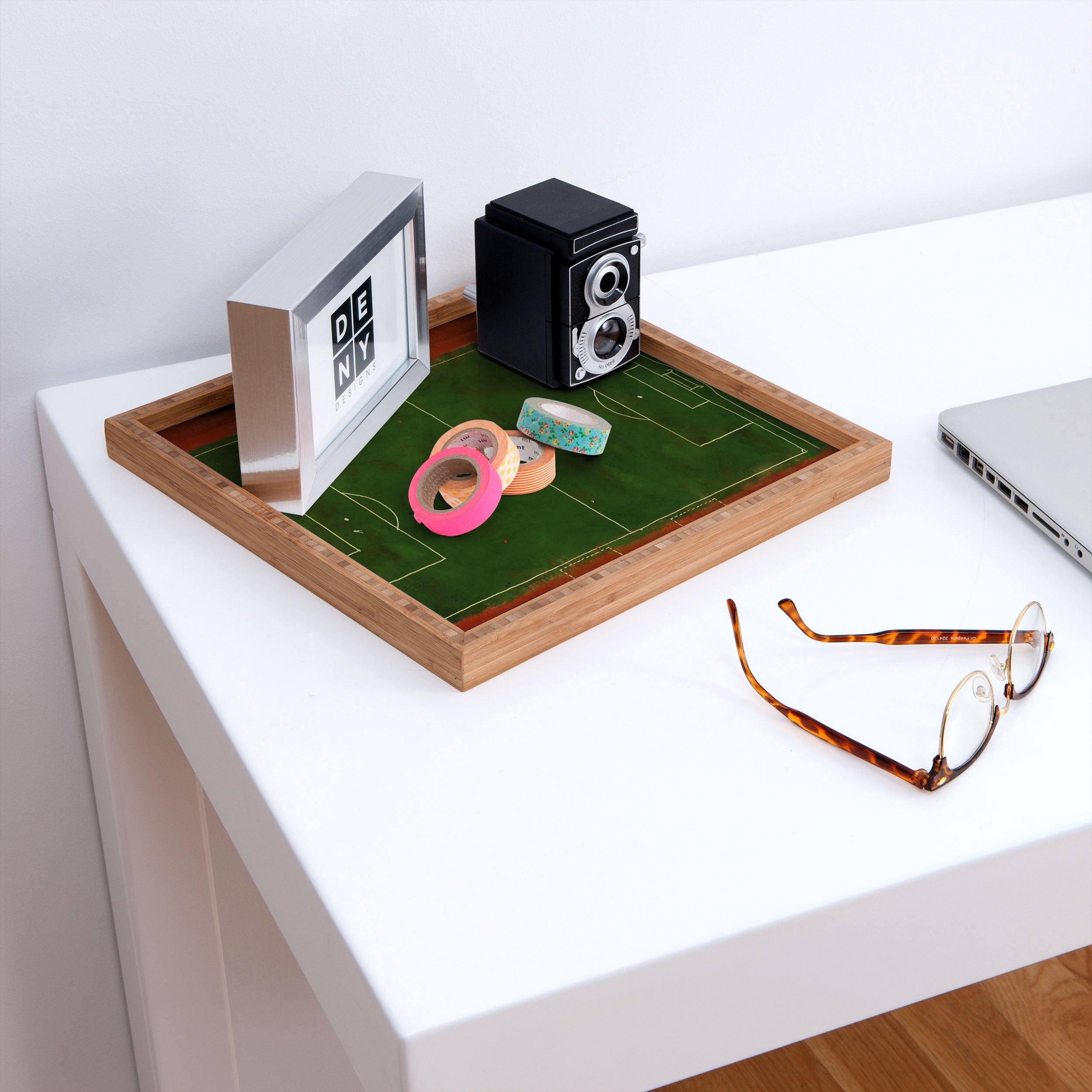 Society6 Design Studio Soccer Field Aerial Painting Square Tray