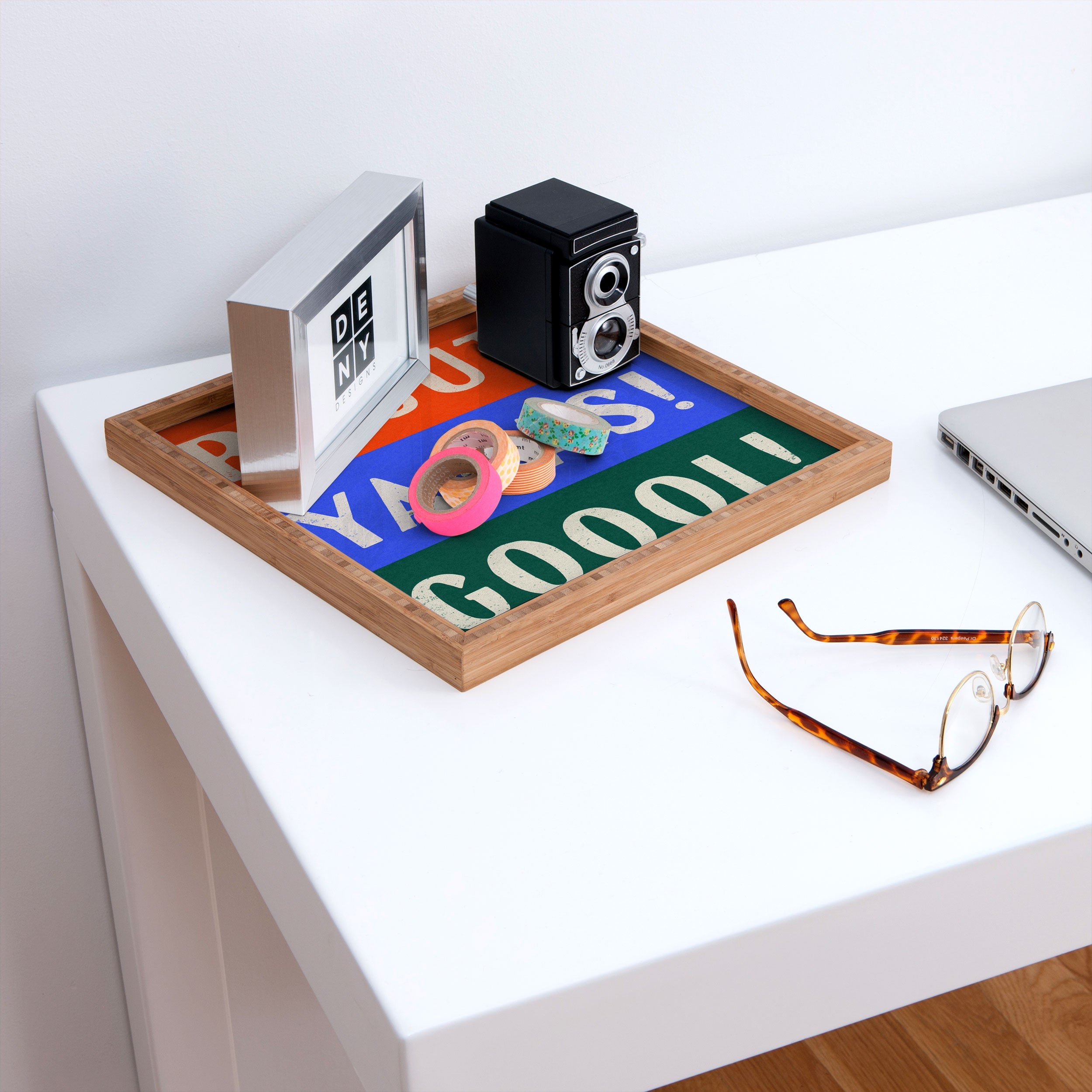 Society6 Design Studio Trilingual Goal Square Tray