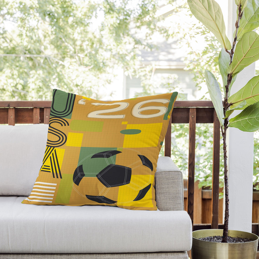 Society6 Design Studio USA 26 Soccer Poster 5 Color Outdoor Throw Pillow