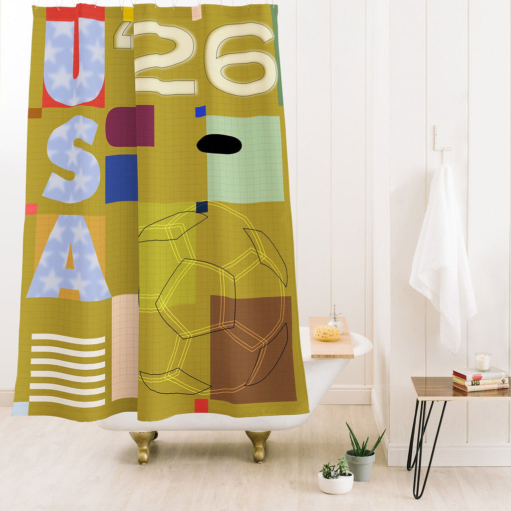 Society6 Design Studio USA 26 Soccer Poster Full Color Shower Curtain