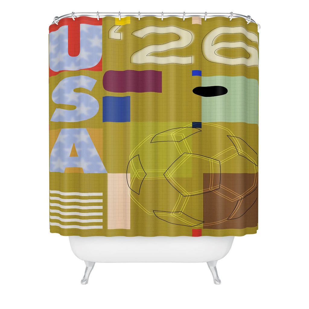 Society6 Design Studio USA 26 Soccer Poster Full Color Shower Curtain