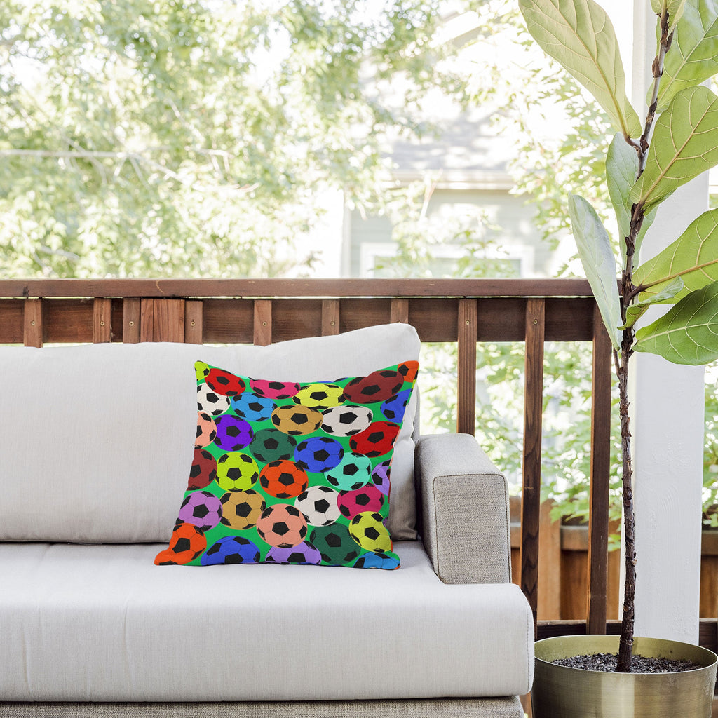 Society6 Design Studio World Cup Football Rainbow Outdoor Throw Pillow