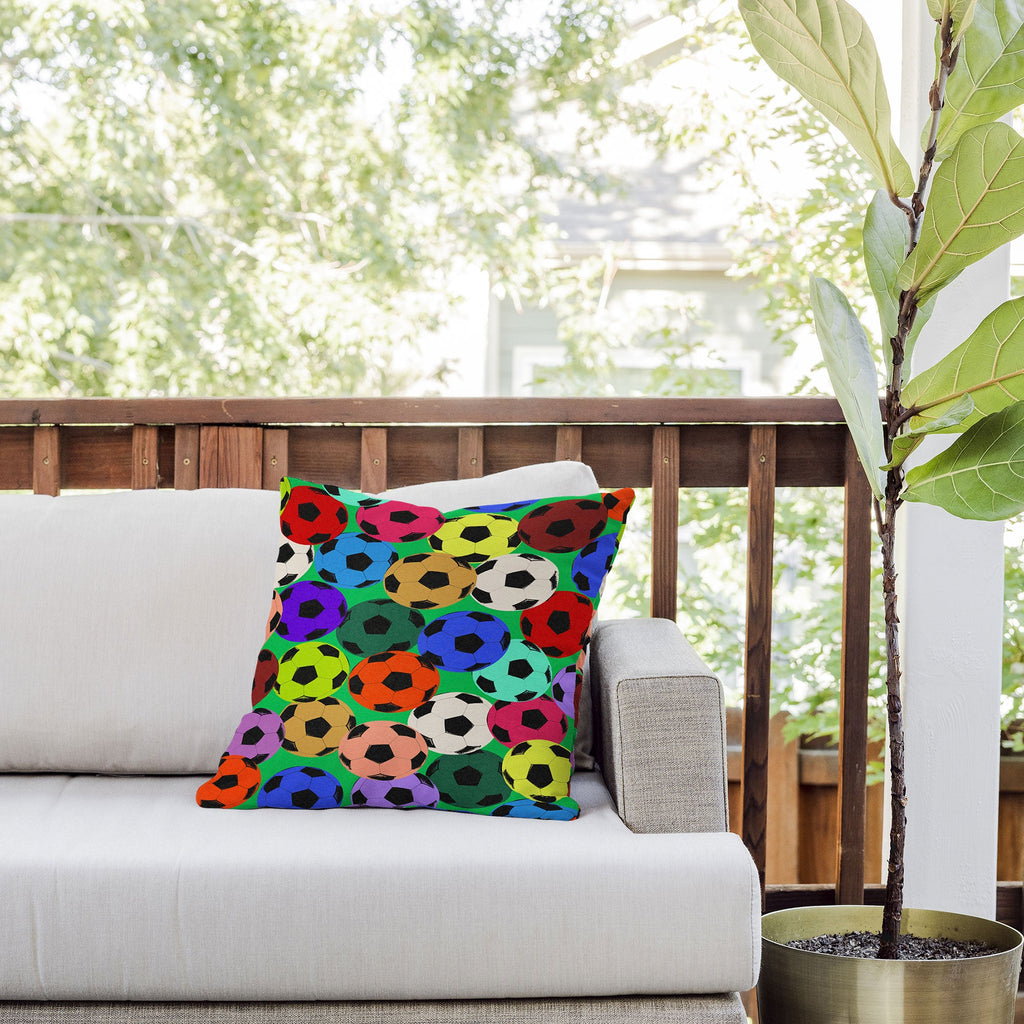 Society6 Design Studio World Cup Football Rainbow Outdoor Throw Pillow