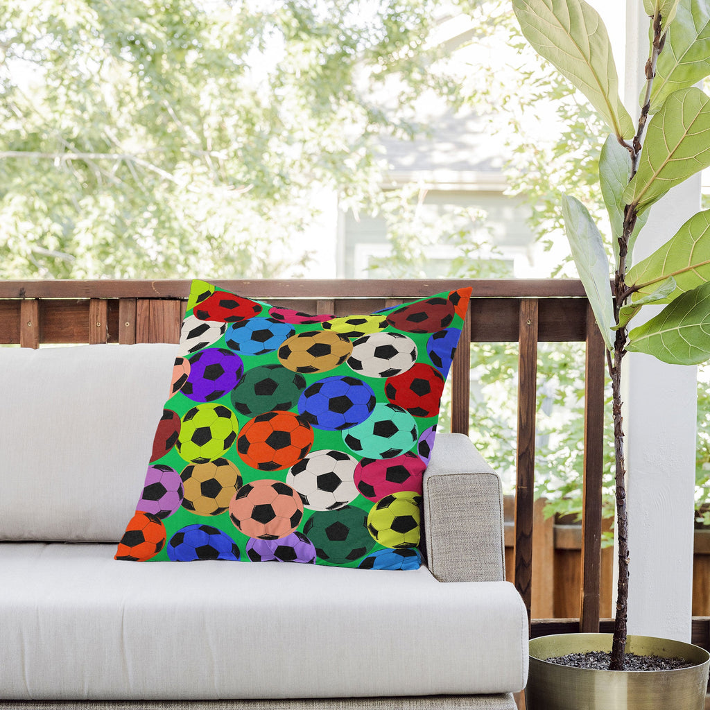 Society6 Design Studio World Cup Football Rainbow Outdoor Throw Pillow