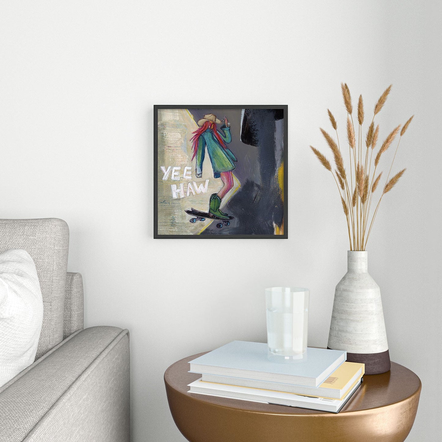 Sophia Buddenhagen Yee Haw Cowgirl Skater Square Metal Framed Art Print