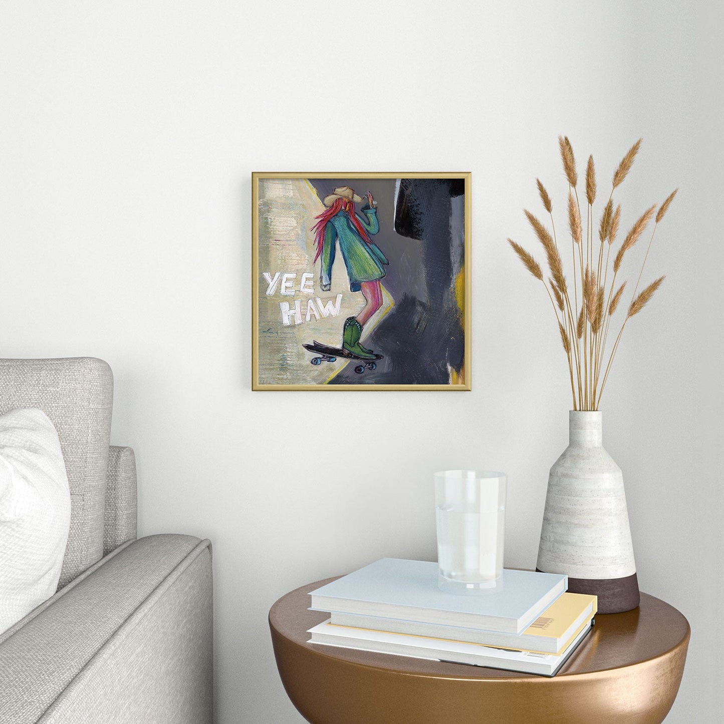 Sophia Buddenhagen Yee Haw Cowgirl Skater Square Metal Framed Art Print