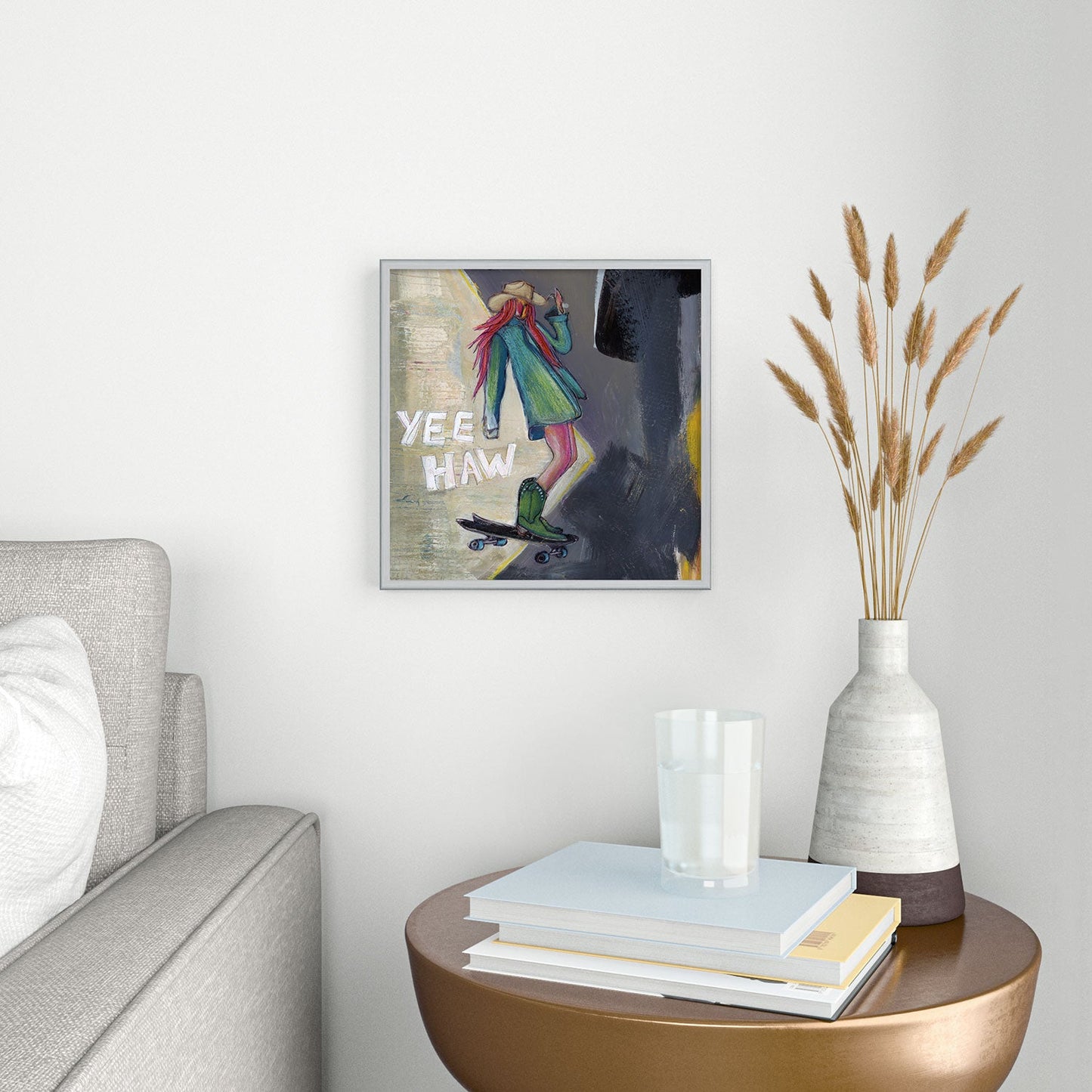 Sophia Buddenhagen Yee Haw Cowgirl Skater Square Metal Framed Art Print