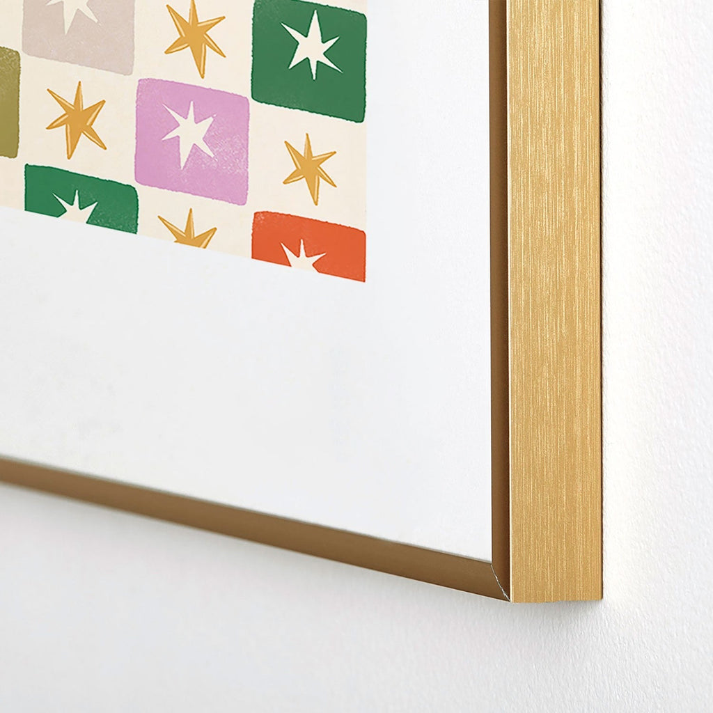 LouBruzzoni Retro Star Block Pattern Metal Framed Art Print