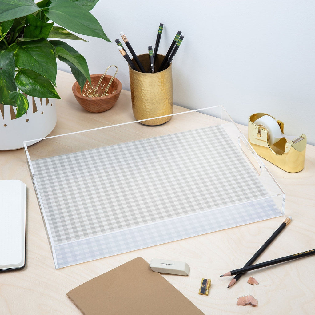 Colour Poems Gingham Plaid Pattern Cloud White Acrylic Tray