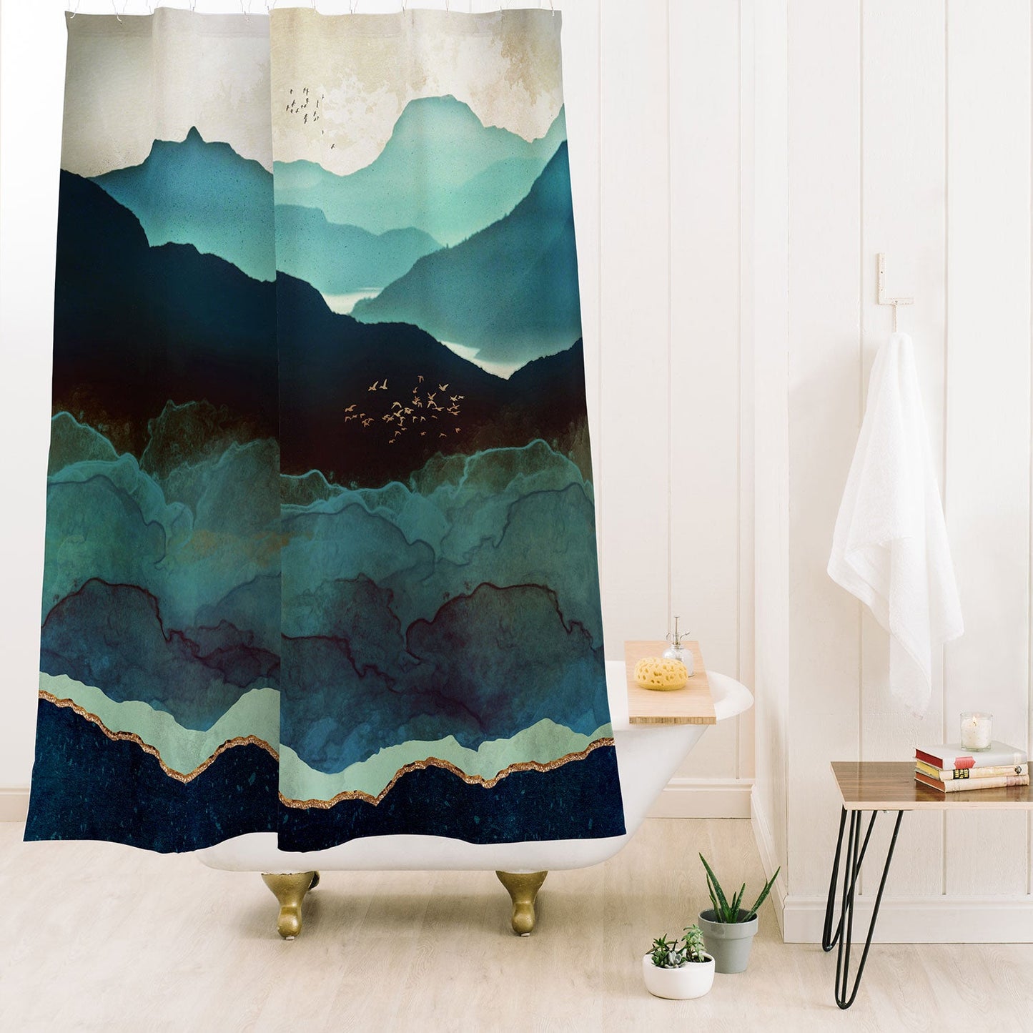 SpaceFrogDesigns Indigo Mountains Shower Curtain
