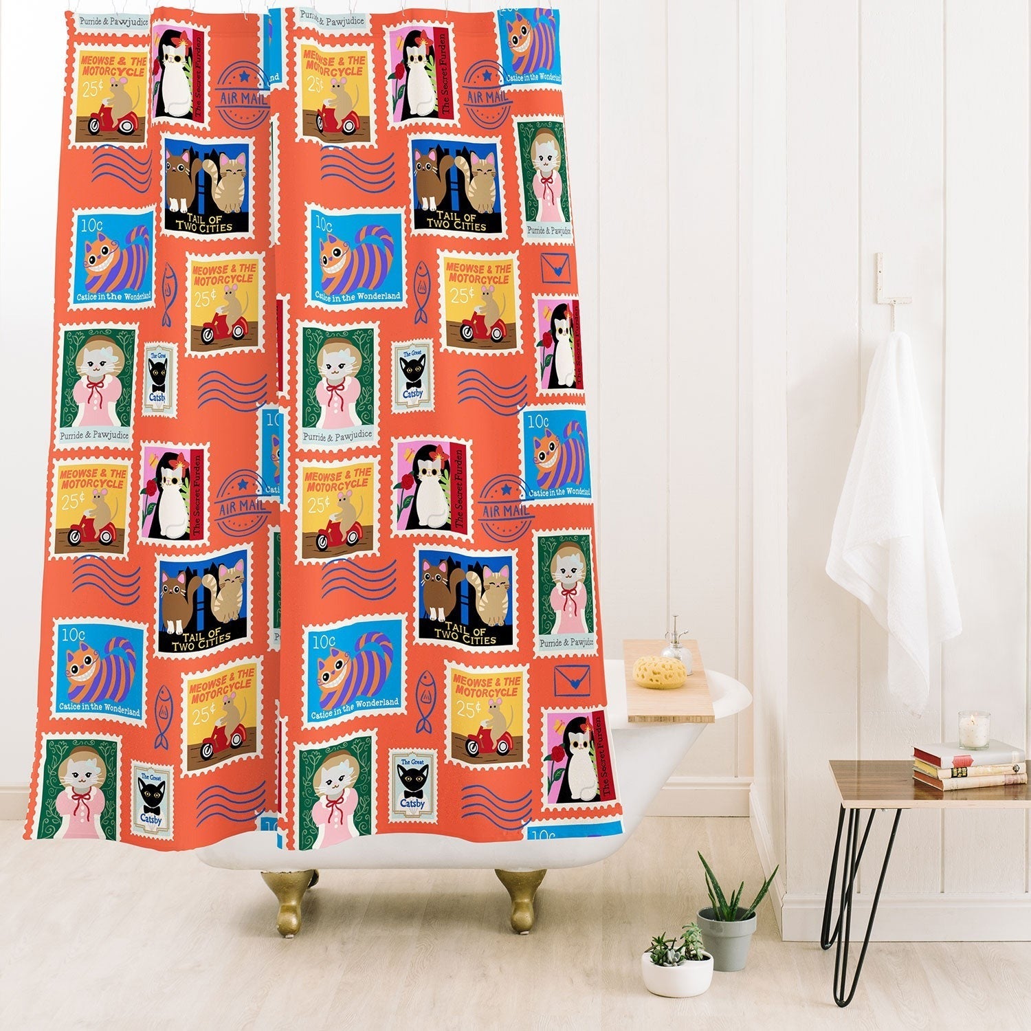 Design by Spark Classic Book Cat Stamps Shower Curtain