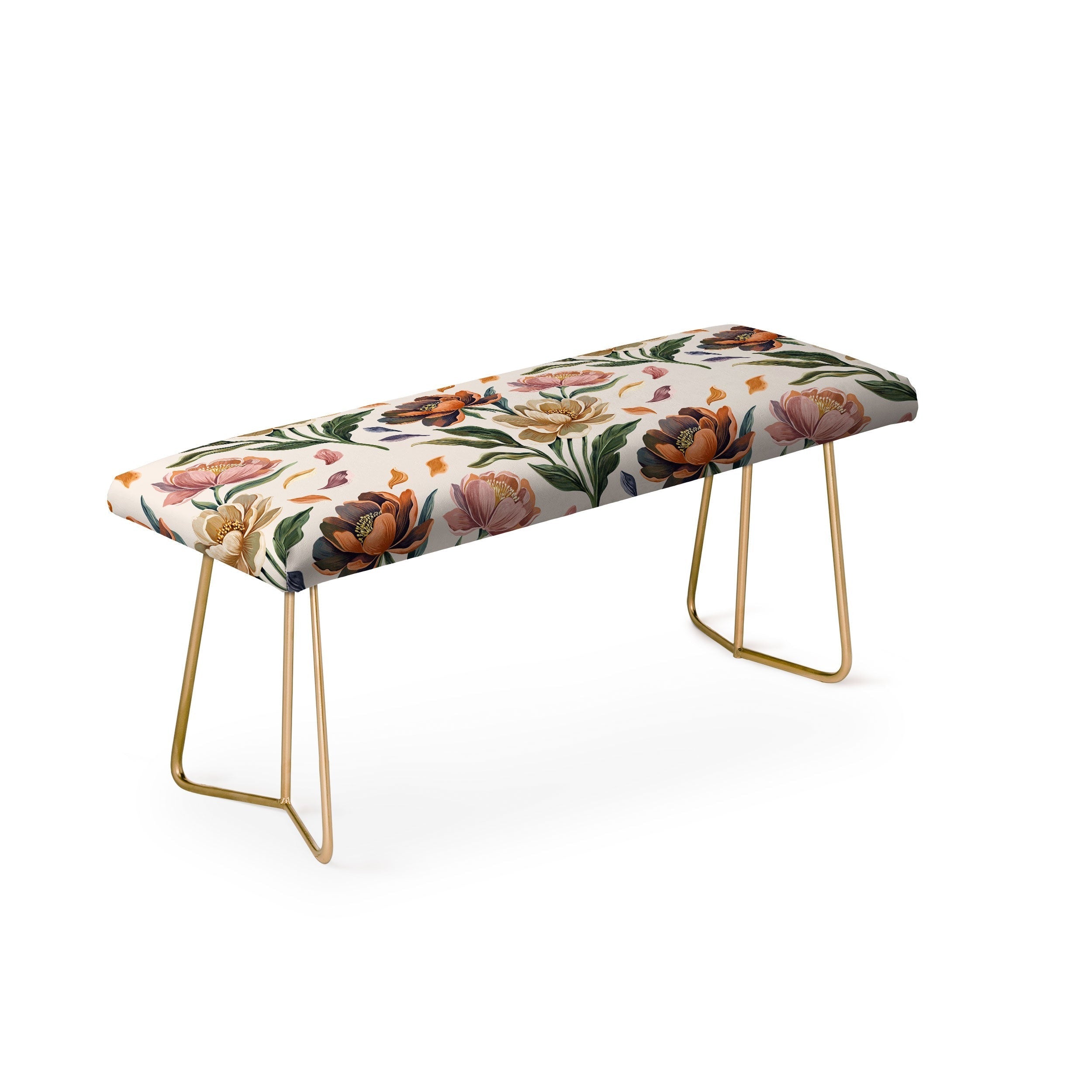 Marta Barragan Camarasa Hand Painted Peony Florals Bench