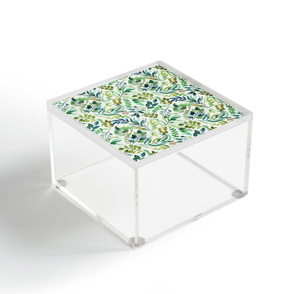 Ninola Design Botanic Retreat Loose Botanical Leaves Watercolor Green Acrylic Box
