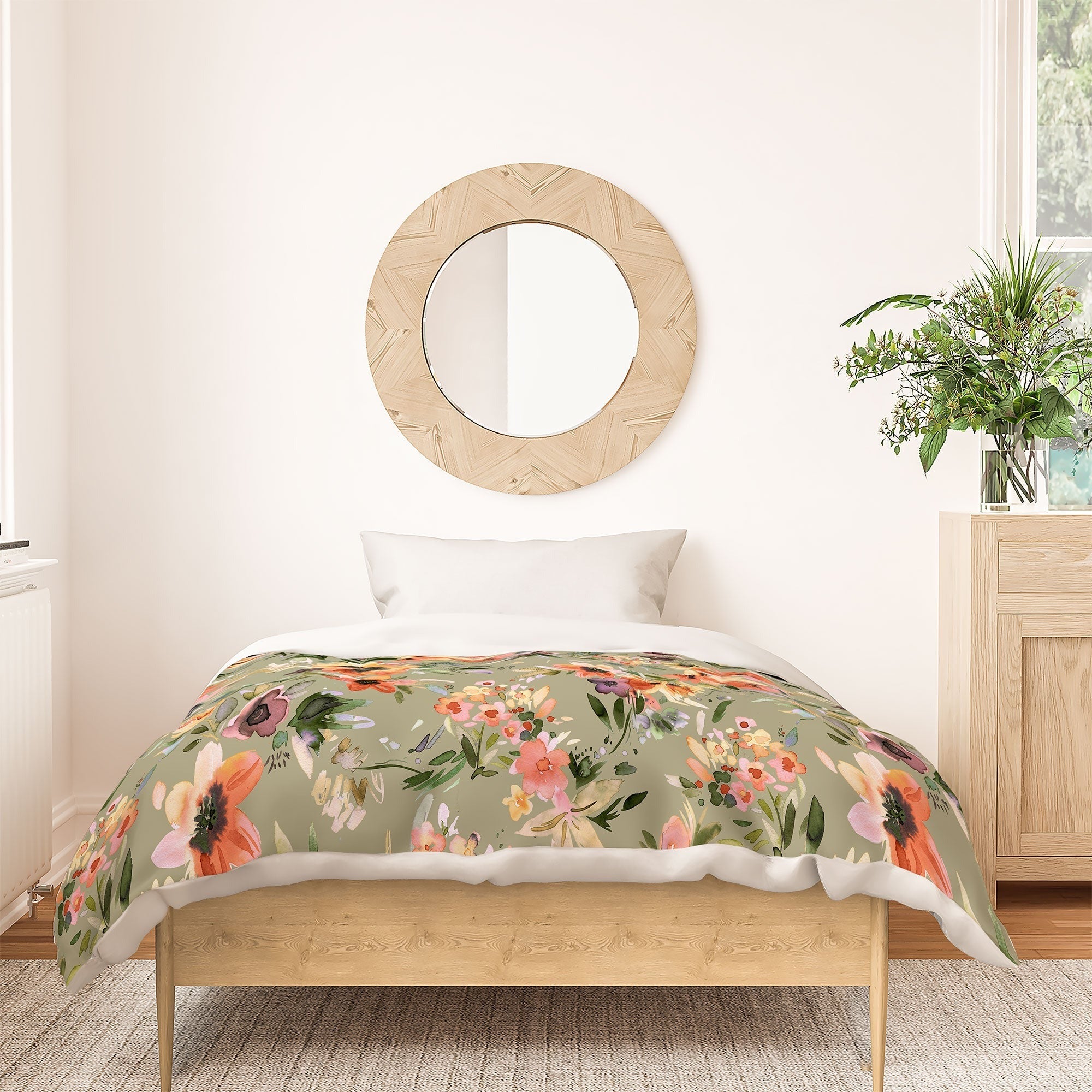 Ninola Design Botanic Retreat Floral Oleander Whimsical Teal Green Duvet Cover