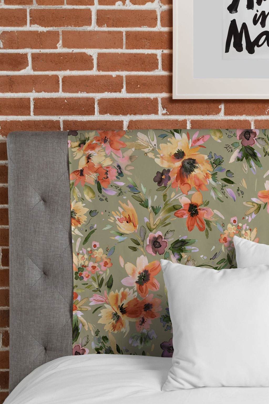 Ninola Design Botanic Retreat Painterly Tropical Flowers Sage Green Tapestry