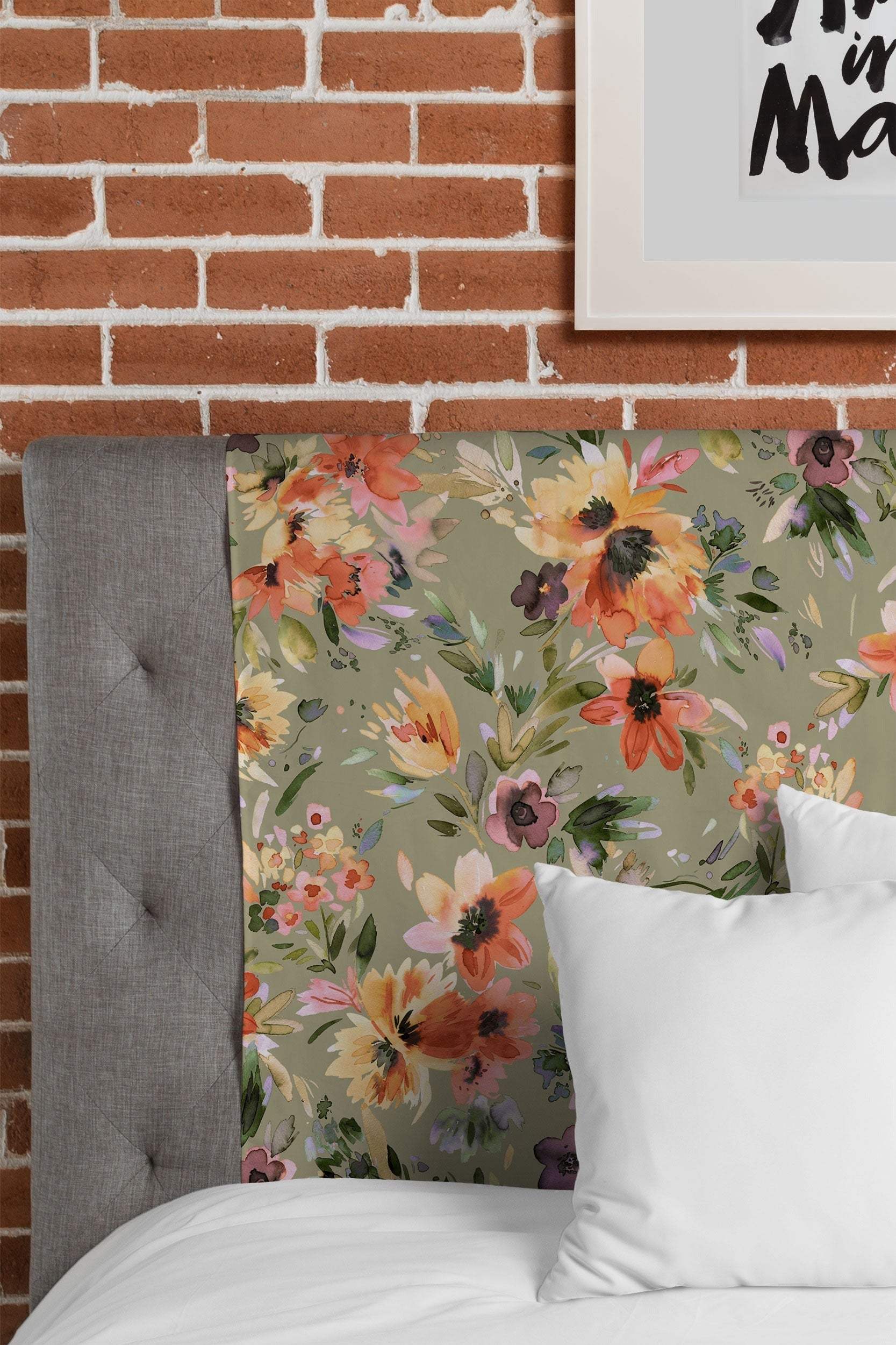 Ninola Design Botanic Retreat Painterly Tropical Flowers Sage Green Tapestry