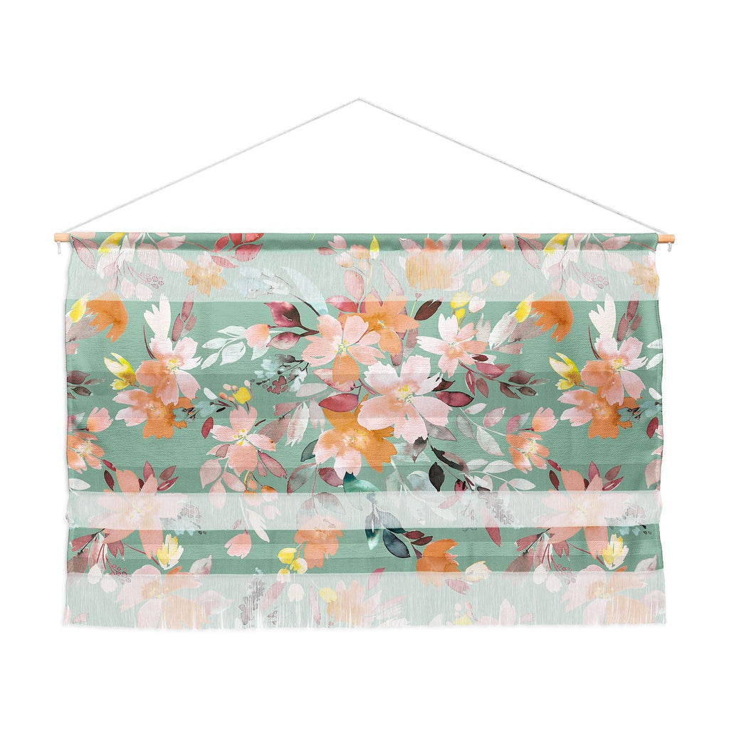 Ninola Design Botanic Retreat Floral Oleander Whimsical Teal Green Wall Hanging Landscape