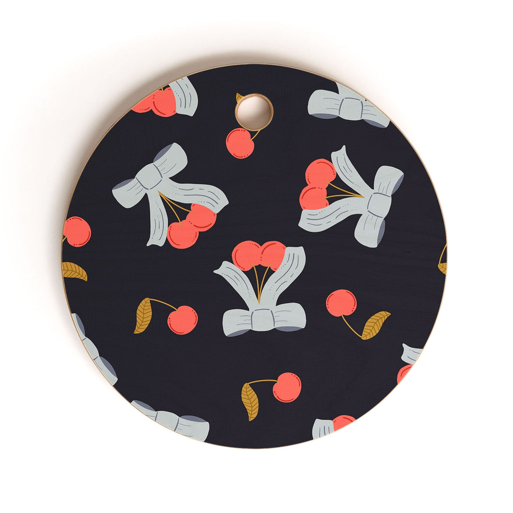 Jennifer Labre Cherries and Bows Cutting Board Round