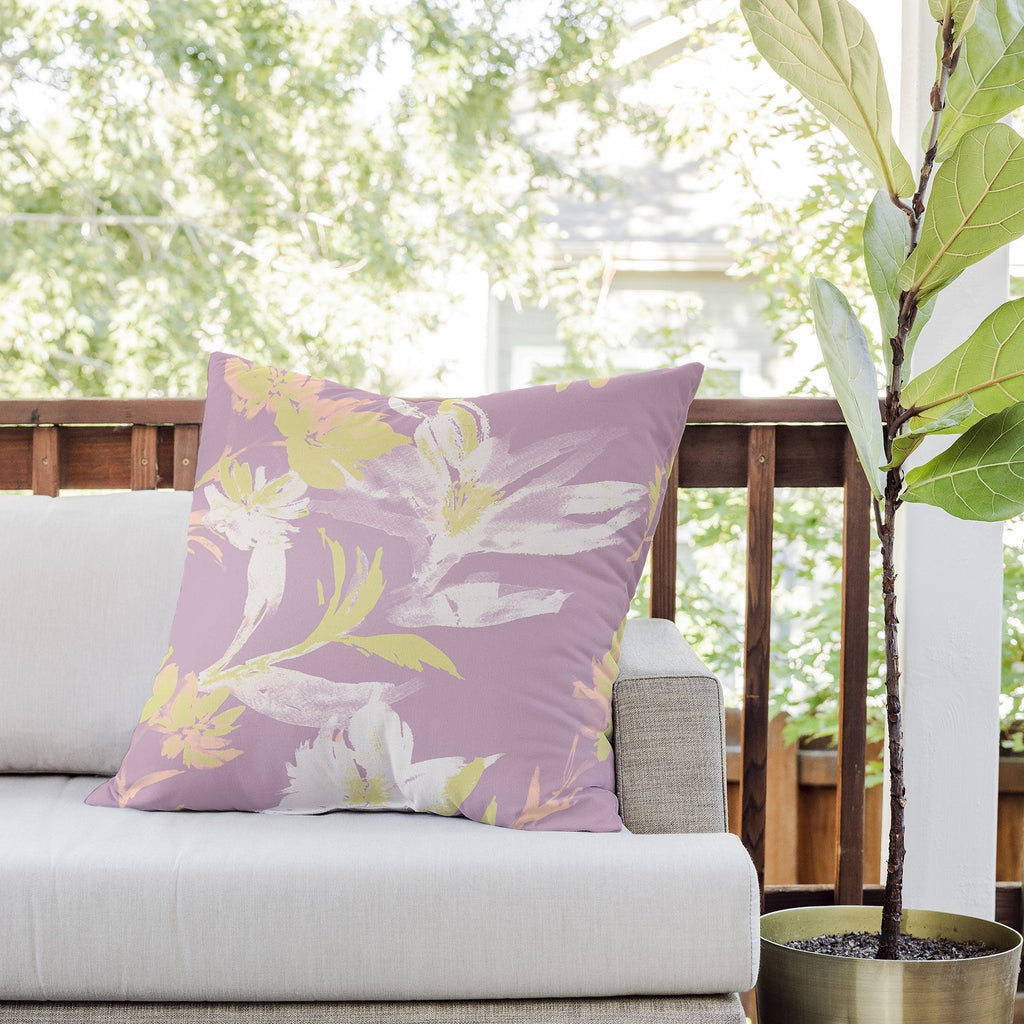 Gabriela Fuente Emma Lilac Floral Outdoor Throw Pillow