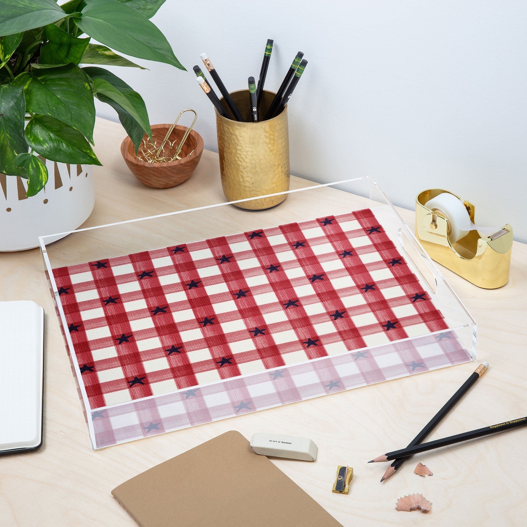 DENY Designs Red Gingham plus Stars Acrylic Tray