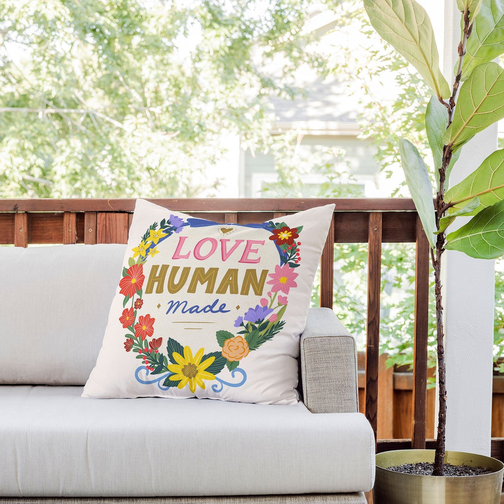 Design by Spark Love Human Made Floral Wreath Outdoor Throw Pillow