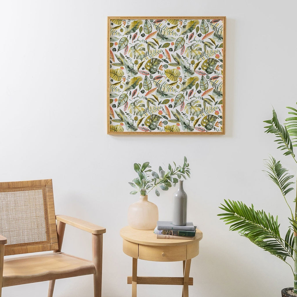 Ninola Design Botanic Retreat Tropical Jungle Leaves Botanical Green Orange Framed Wall Art