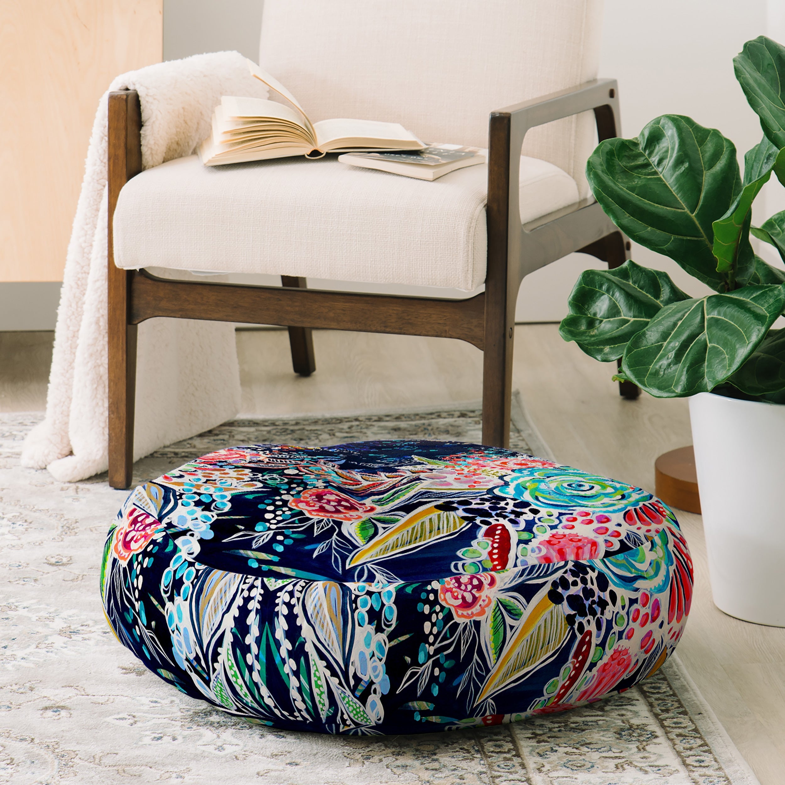 Stephanie Corfee Night Bloomers Floor Pillow Round